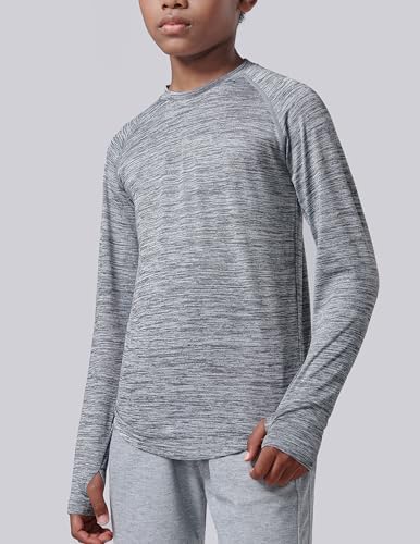 4 Pack: Youth Boys Long Sleeve Shirts Dry Fit Athletic Clothes For Teens Kids Active Performance Tshirts With Thumb Holes