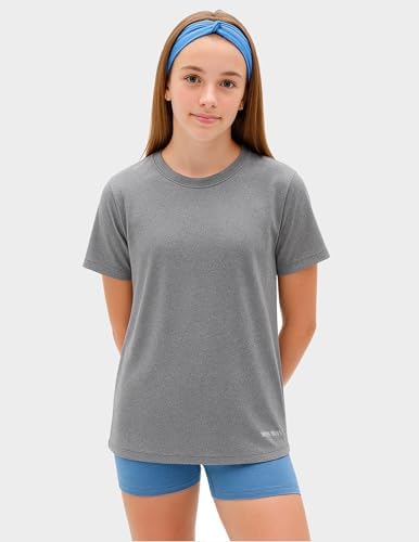 4 Pack: Youth Girls Athletic Shirts Short Sleeve Dry Fit Apparel Tech Tshirts Sports Activewear For Kids Teens