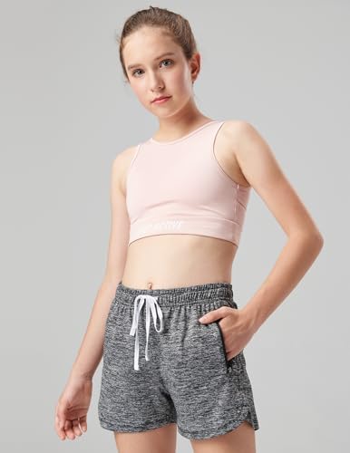 4 Pack Youth Girls Athletic Shorts 3" Girls Soccer Shorts Kids Workout Gym Clothes Activewear Apparel With Zipper Pockets