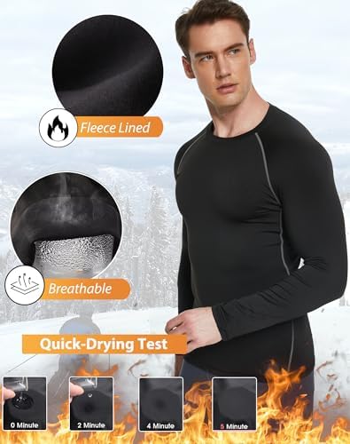 5 Or 4 Pack Men's Thermal Compression Shirt Fleece Lined Long Sleeve Athletic Base Layer Cold Weather Gear Workout Top
