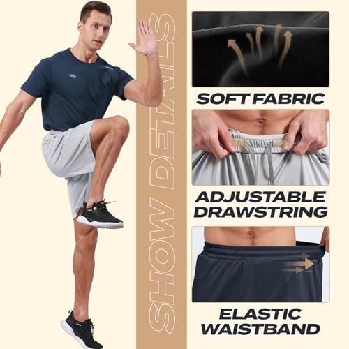 5 Pack Athletic Gym Mens Shorts - Workout Black Quick Dry Basketball Shorts With Pockets For Running Casual Activewear