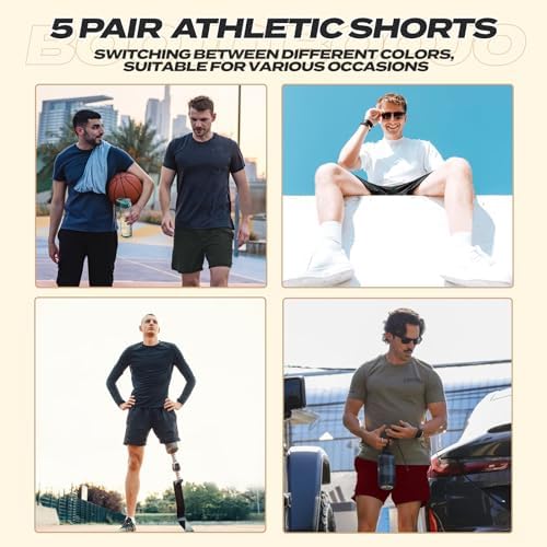 5 Pack Athletic Gym Mens Shorts - Workout Black Quick Dry Basketball Shorts With Pockets For Running Casual Activewear