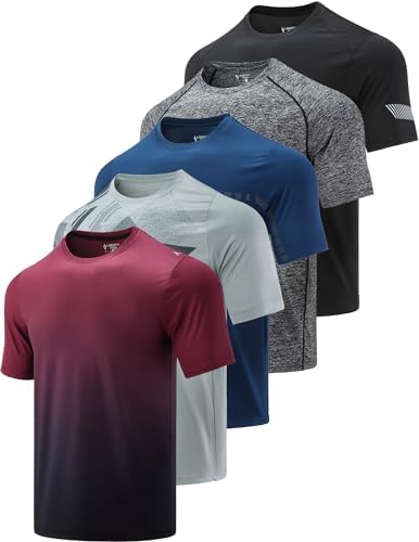 5 Pack Men’s Active Quick Dry Crew Neck T Shirts Athletic Running Gym Workout Short Sleeve Tee Tops Bulk