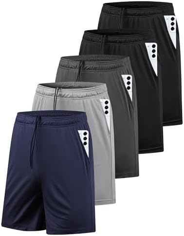 5 Pack Men's Athletic Gym Shorts with Pockets Quick Dry Activewear Workout Running Shorts for Men