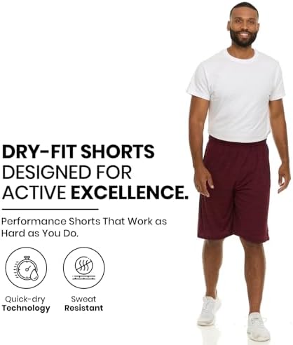 5 Pack: Men's Dry-Fit Sweat Resistant Active Athletic Performance Shorts