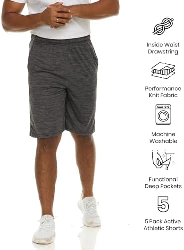 5 Pack: Men's Dry-Fit Sweat Resistant Active Athletic Performance Shorts