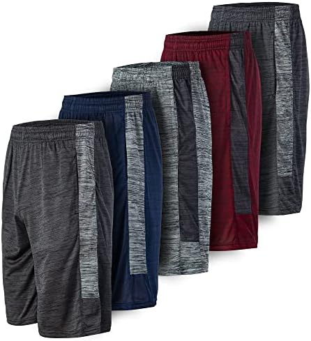 5 Pack: Men's Dry-Fit Sweat Resistant Active Athletic Performance Shorts