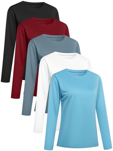 5 Pack Women Long Sleeve Shirts Running UV Rash Guard Casual Tops Sun Protection Workout Hiking T Shirts for Women