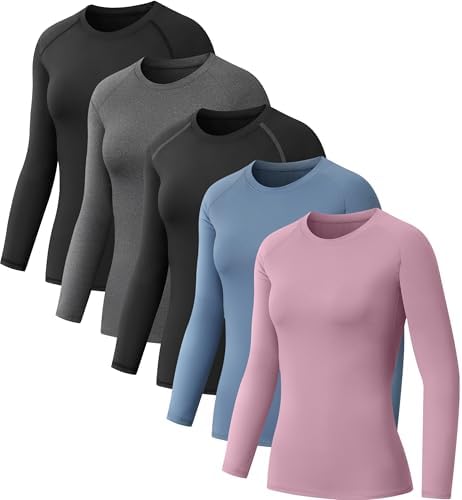 5 Pack Women's Compression Shirt Long Sleeve Workout Tops Athletic Baselayer Quick Dry Gym Yoga Running T-Shirt