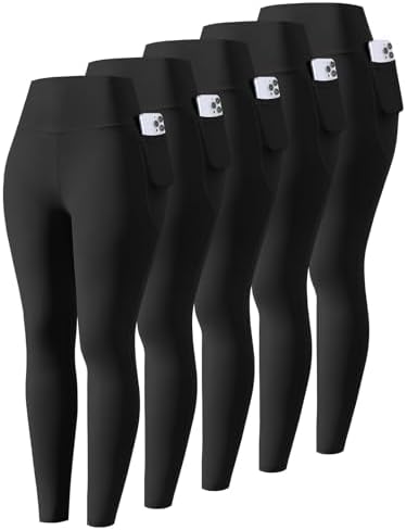 5 Packs Girls Athletic Leggings Kids Yoga Pants with Pockets High Waist Leggings Yoga Dance Workout Running