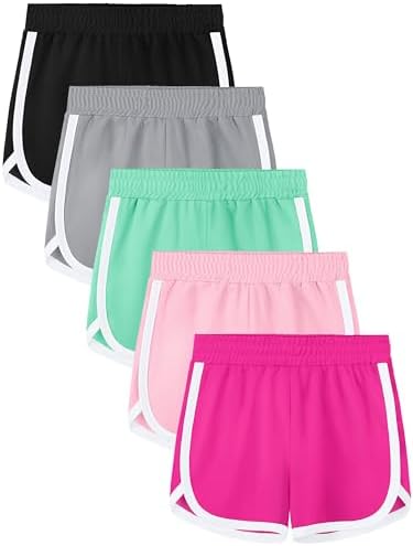 5 Packs Girls Soccer Shorts Toddler Athletic Running Dolphin Active Gym Workout Kids Quick Dry Shorts for Girls