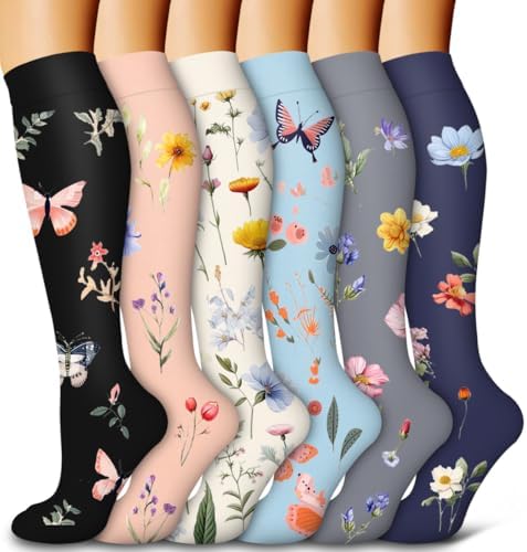 6 Pack Copper Compression Socks for Women and Men Circulation-Best Support for Medical Running Nursing Athletic