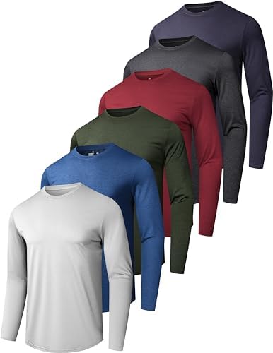 6 Pack Men's Quick Dry Long Sleeve Shirts UPF 50+ UV Sun Protection SPF Shirt Moisture Wicking T-Shirt for Casual Workout
