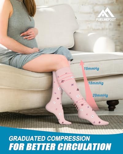 6 Pairs Compression Socks For Women & Men 15-20mmHg Graduated Support Knee High Socks For Nurses Travel Athletic
