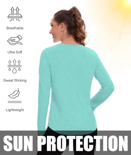 7 Pack Womens Long Sleeve Athletic Shirts UV Sun Protection UPF 50+ Quick Dry Workout Running Tops V Neck
