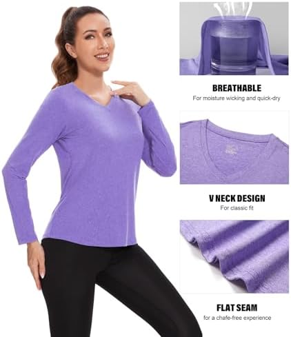 7 Pack Womens Long Sleeve Athletic Shirts UV Sun Protection UPF 50+ Quick Dry Workout Running Tops V Neck