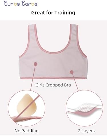7 Packs Girls Sports Bra Crop Tops For Kids Training Bra Cute Crop Tops For Girls Cami Bra 8-14 Years