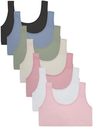 7 Packs Girls Sports Bra Crop Tops for Kids Training Bra Cute Crop Tops for Girls Cami Bra 8-14 Years