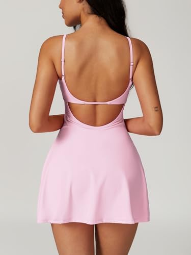 ABOCIW Womens Square Neck Tennis Dress With Shorts Spaghetti Strap Backless Workout Side Slit Athletic Golf Dresses