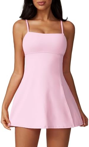 ABOCIW Womens Square Neck Tennis Dress with Shorts Spaghetti Strap Backless Workout Side Slit Athletic Golf Dresses