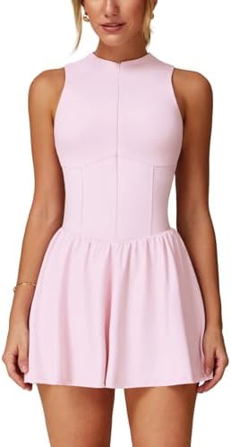 ABOCIW Womens Zip Front Tennis Dress High Neck Sleeveless Workout Golf Dresses Build in Shorts with Pockets