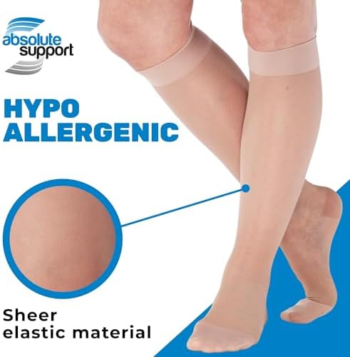 ABSOLUTE SUPPORT - Compression Stockings For Women 20-30mmHg - Sheer Graduated Support Knee High For Varicose Veins Circulation Edema Arthritis Leg Pain - Nude Medium - A205NU2