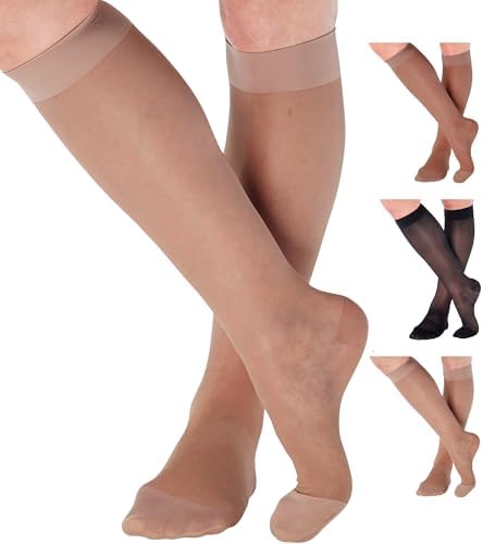 ABSOLUTE SUPPORT - Compression Stockings for Women 20-30mmHg - Sheer Graduated Support Knee High for Varicose Veins Circulation Edema Arthritis Leg Pain - Nude Medium - A205NU2