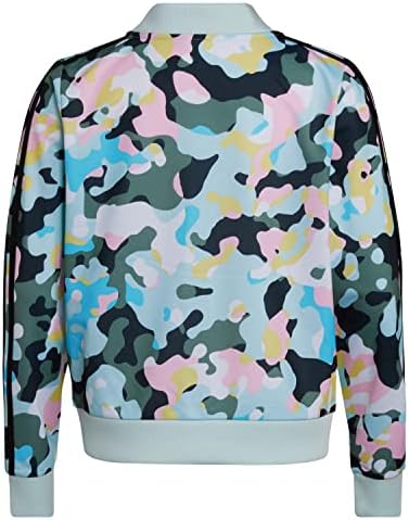Adidas Girls' Zip Front Tricot Bomber Jacket White With Multicolor Medium