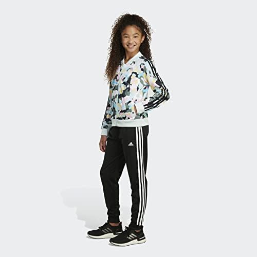 Adidas Girls' Zip Front Tricot Bomber Jacket White With Multicolor Medium
