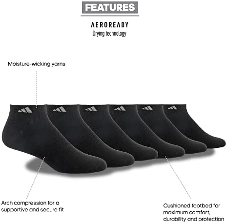 Adidas Men's Athletic Cushioned Low Cut Socks With Arch Compression For A Secure Fit (6-Pair)