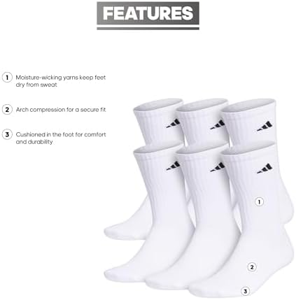 Adidas Mens Athletic Cushioned Crew Socks With Arch Compression For A Secure Fit (6-pair)