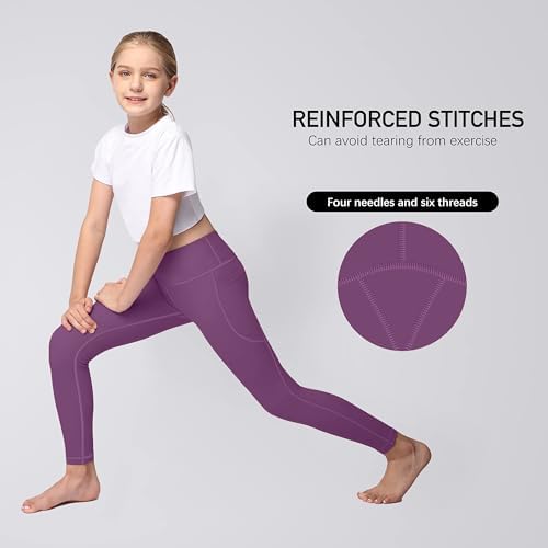 AENLLEY Yoga Active Leggings For Girls With 2 Pockets - Kids Workout Yoga Pants For Athletic (Pack Of 2