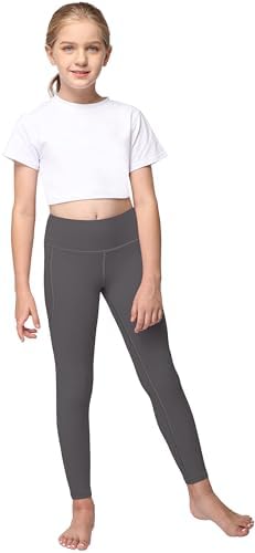 AENLLEY Yoga Active Leggings For Girls With 2 Pockets - Kids Workout Yoga Pants For Athletic (Pack Of 2