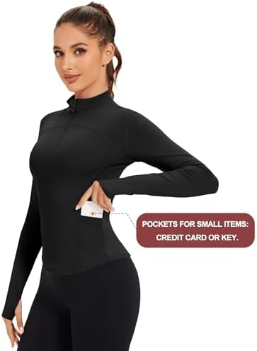 AKEWEI Womens Long Sleeve Workout Tops Quarter Zip Pullover Quick Dry Crop Athletic Slim Fit Yoga Shirts
