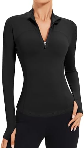 AKEWEI Womens Long Sleeve Workout Tops Quarter Zip Pullover Quick Dry Crop Athletic Slim Fit Yoga Shirts