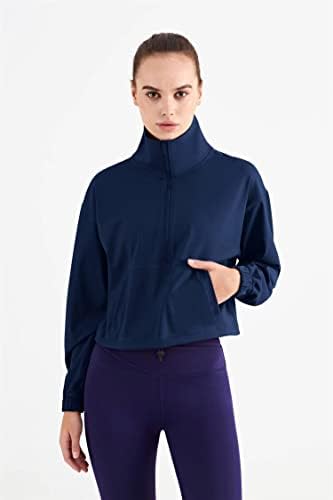Altiland Half Zip Pullover Cropped Jackets For Women Long Sleeve Workout Athletic Running Yoga Shirts
