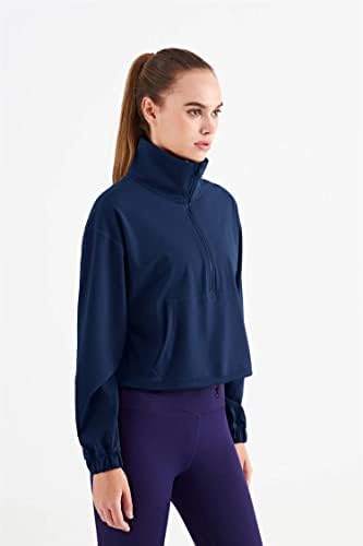 Altiland Half Zip Pullover Cropped Jackets For Women Long Sleeve Workout Athletic Running Yoga Shirts