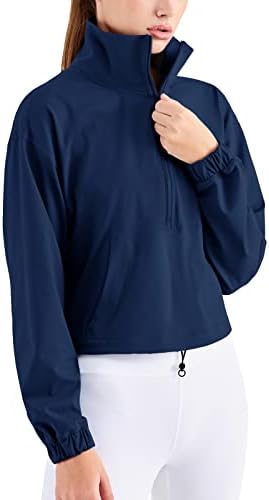 altiland Half Zip Pullover Cropped Jackets for Women Long Sleeve Workout Athletic Running Yoga Shirts