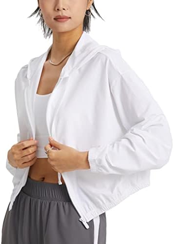 altiland Women's UPF 50+ Sun Protection Cropped Jackets Zip Up Cooling Shirt Athletic Workout Running Hoodie