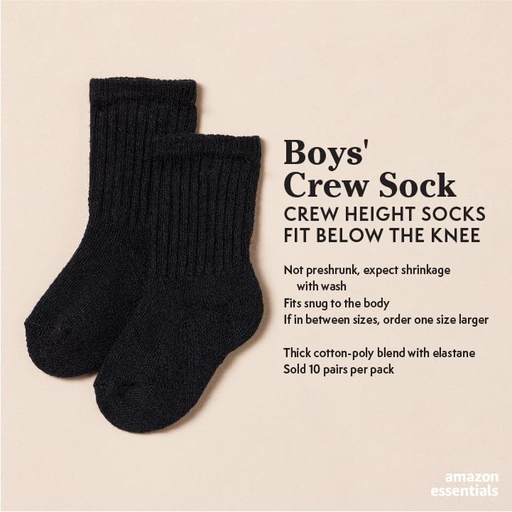 Amazon Essentials Boys And Toddlers' Cotton Cushioned Crew Sports Socks 10 Pairs