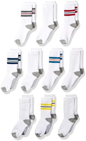 Amazon Essentials Boys and Toddlers' Cotton Cushioned Crew Sports Socks 10 Pairs