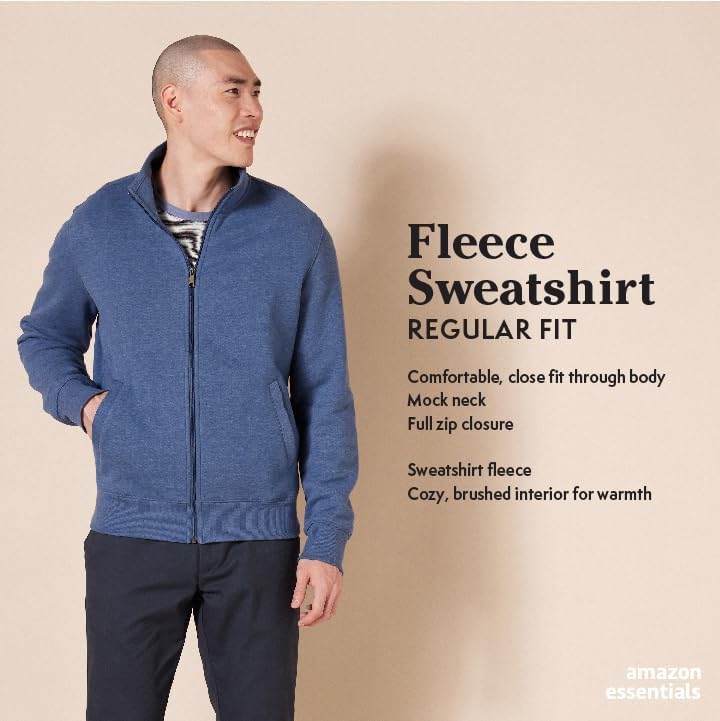 Amazon Essentials Men's Sweatshirt Mock Neck Fleece Zip Up