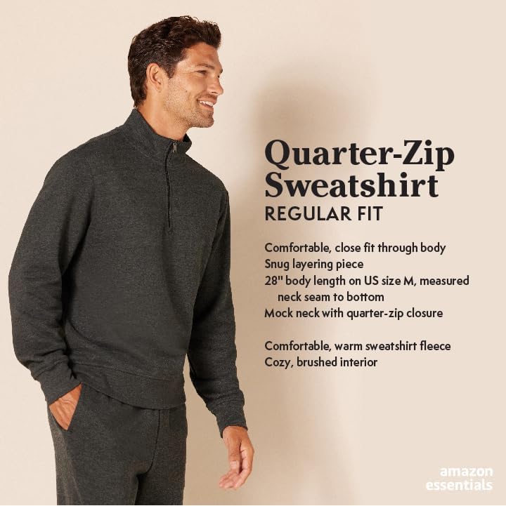 Amazon Essentials Mens Long-Sleeve Quarter-Zip Pullover Fleece Sweatshirt