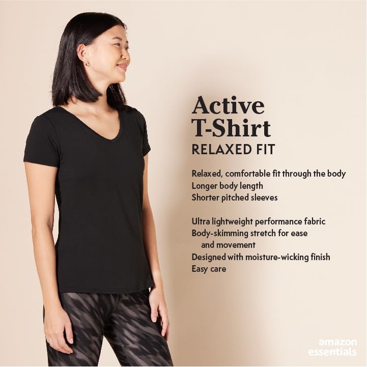 Amazon Essentials Women's Active Quick Dry Tech Stretch Short-Sleeve V-Neck T-Shirt (Available In Plus Size) Pack Of 2