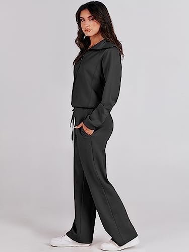 ANRABESS Women 2 Piece Outfits 2025 Fall Fashion Airport Wide Leg Pants Lounge Set Leisure Travel Vacation Clothes Sweatsuits