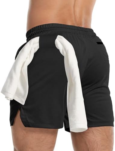 Aolesy Men's Gym Workout Shorts 5" Lightweight Bodybuilding Athletic Shorts Running Training With Zip Pockets & Towel Loop