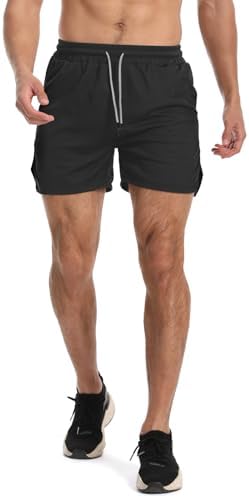 Aolesy Men's Gym Workout Shorts 5" Lightweight Bodybuilding Athletic Shorts Running Training With Zip Pockets & Towel Loop