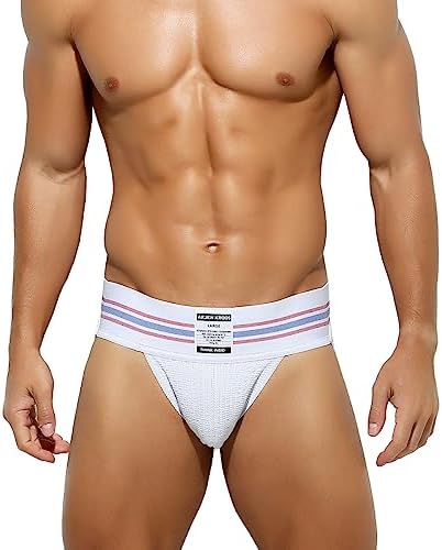 Arjen Kroos Men's Jockstrap Athletic Support Jock Strap with 3" Elastic Waistband & Ventilated Pouch for Gym/Sports