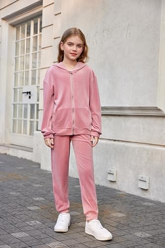 Arshiner 2 Piece Outfits For Girls Velour Tracksuit Hoodie And Jogger Set Sweatsuit Athletic Clothes Sets