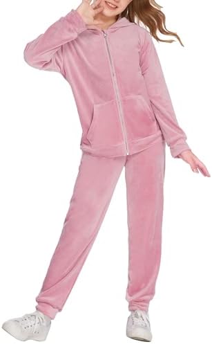 Arshiner 2 Piece Outfits for Girls Velour Tracksuit Hoodie and Jogger Set Sweatsuit Athletic Clothes Sets